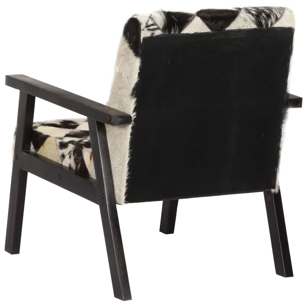 Krėslas, juodas ir baltas, 61x70x74 cm, tikra oda