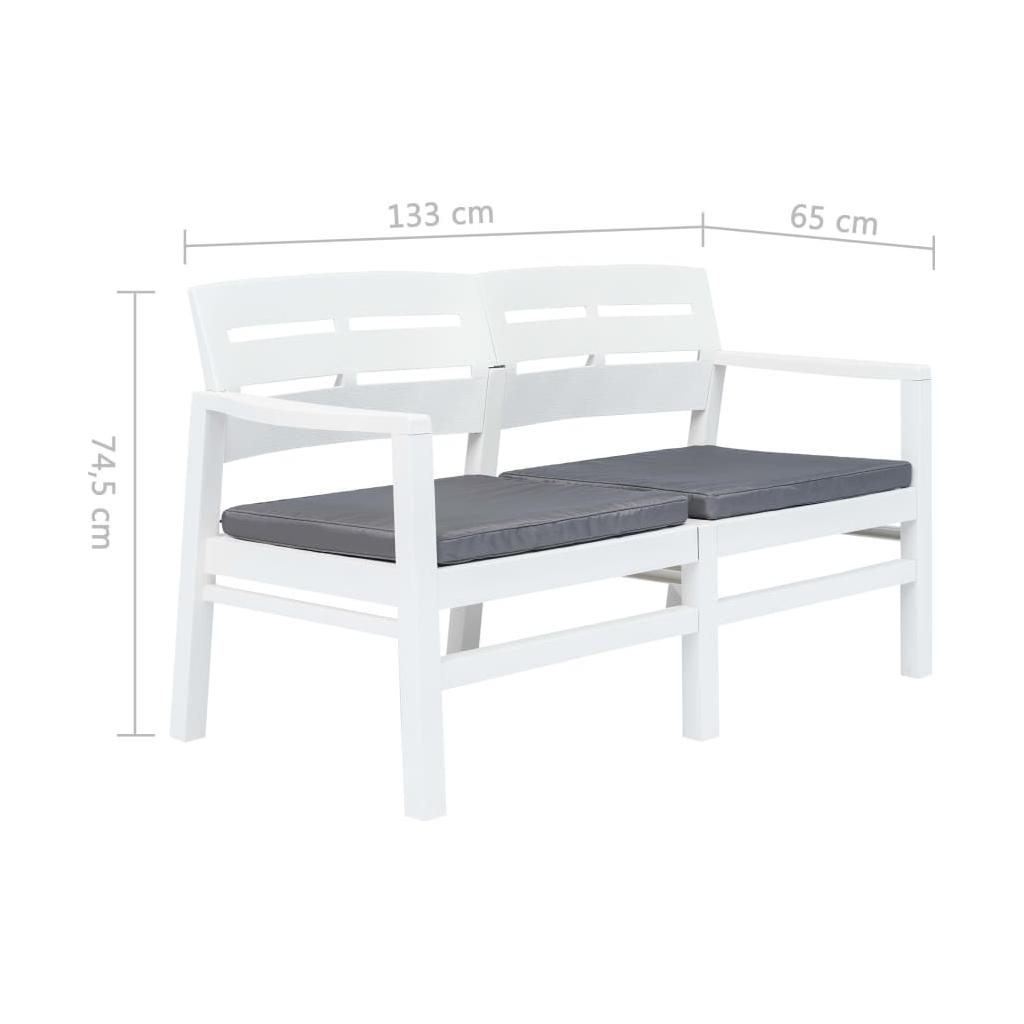 Dvivietis sodo suoliukas su pag., baltos sp., 133cm, plastikas