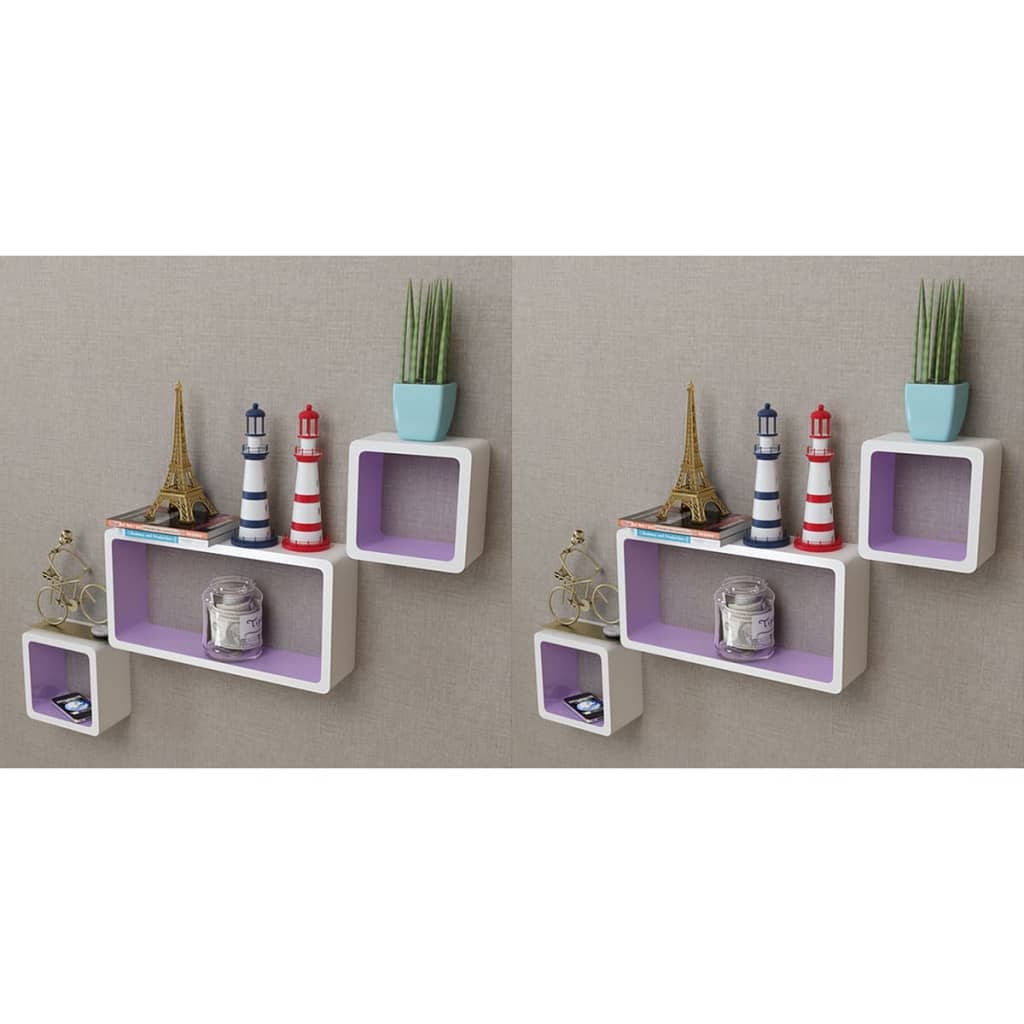 Sieninės lentynos, 6vnt., baltos ir violetinės sp., kubo formos