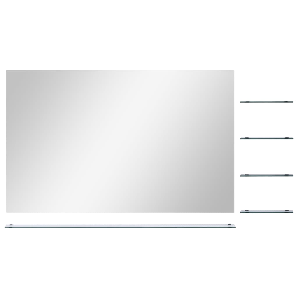 Sieninis veidrodis su 5 lentynomis, sidabrinis, 100x60cm