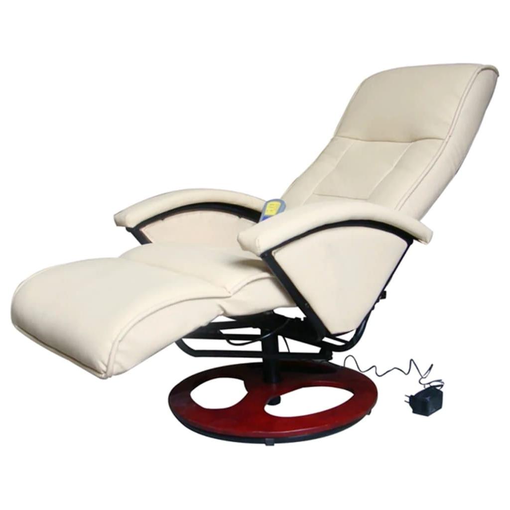 Elektrinis masažinis krėslas, dirbtinė oda, kreminės baltos sp.