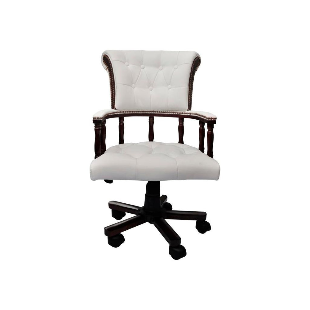 Chesterfield kapitono stiliaus biuro kėdė, pasukama, balta