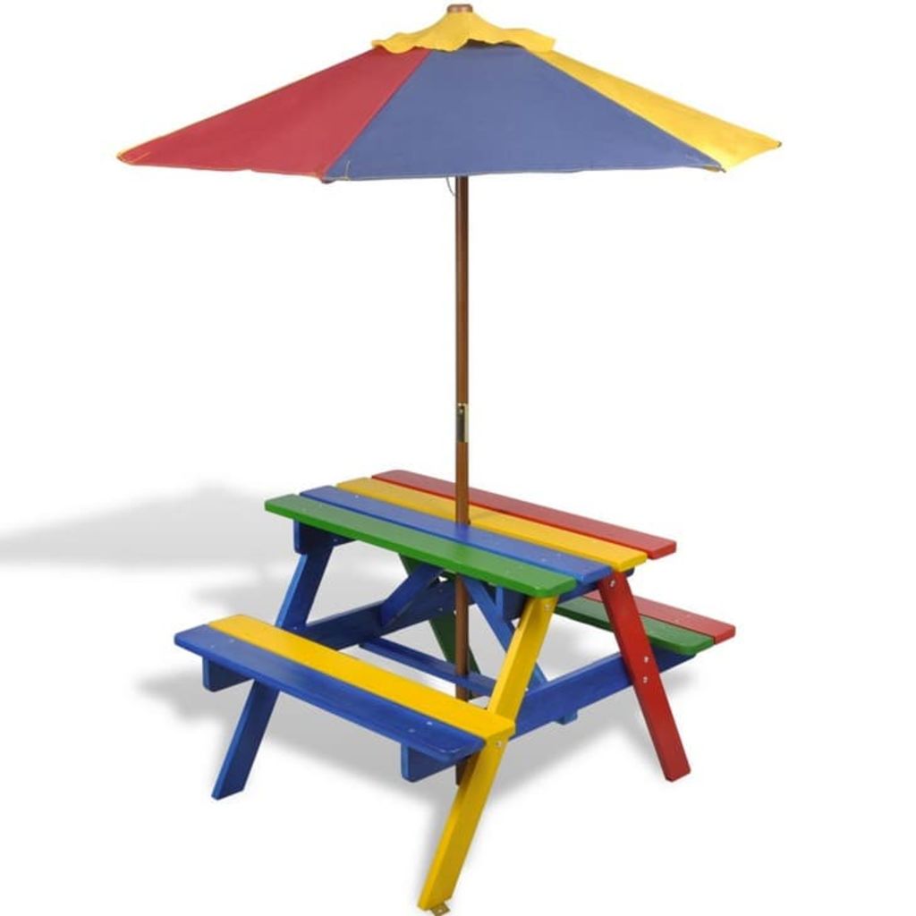 vaikų pikniko stalas su suolais ir skėčiu, 4 spalvų