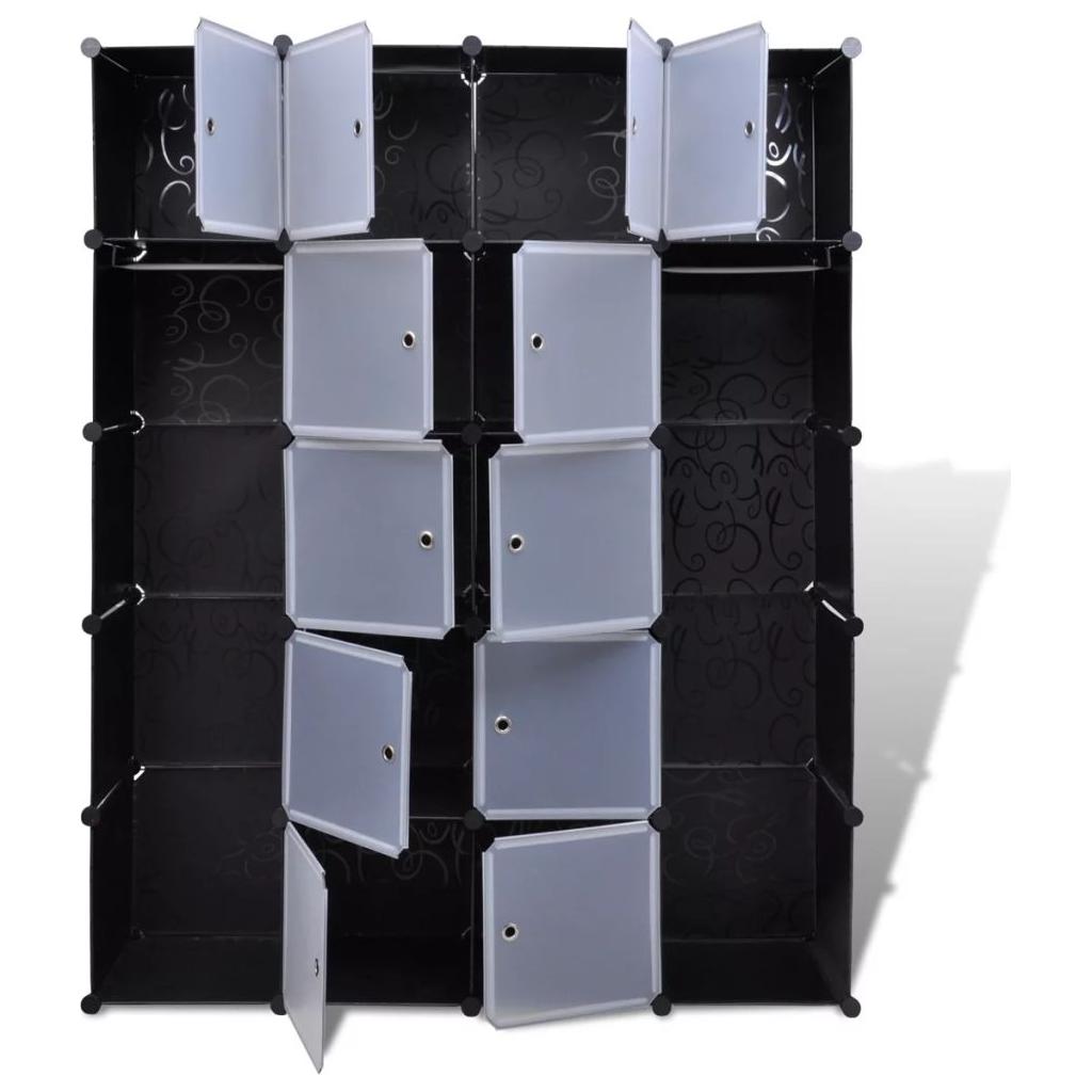 Modulinė spinta, 14 skyrių, juoda/balta, 37x146x180,5cm