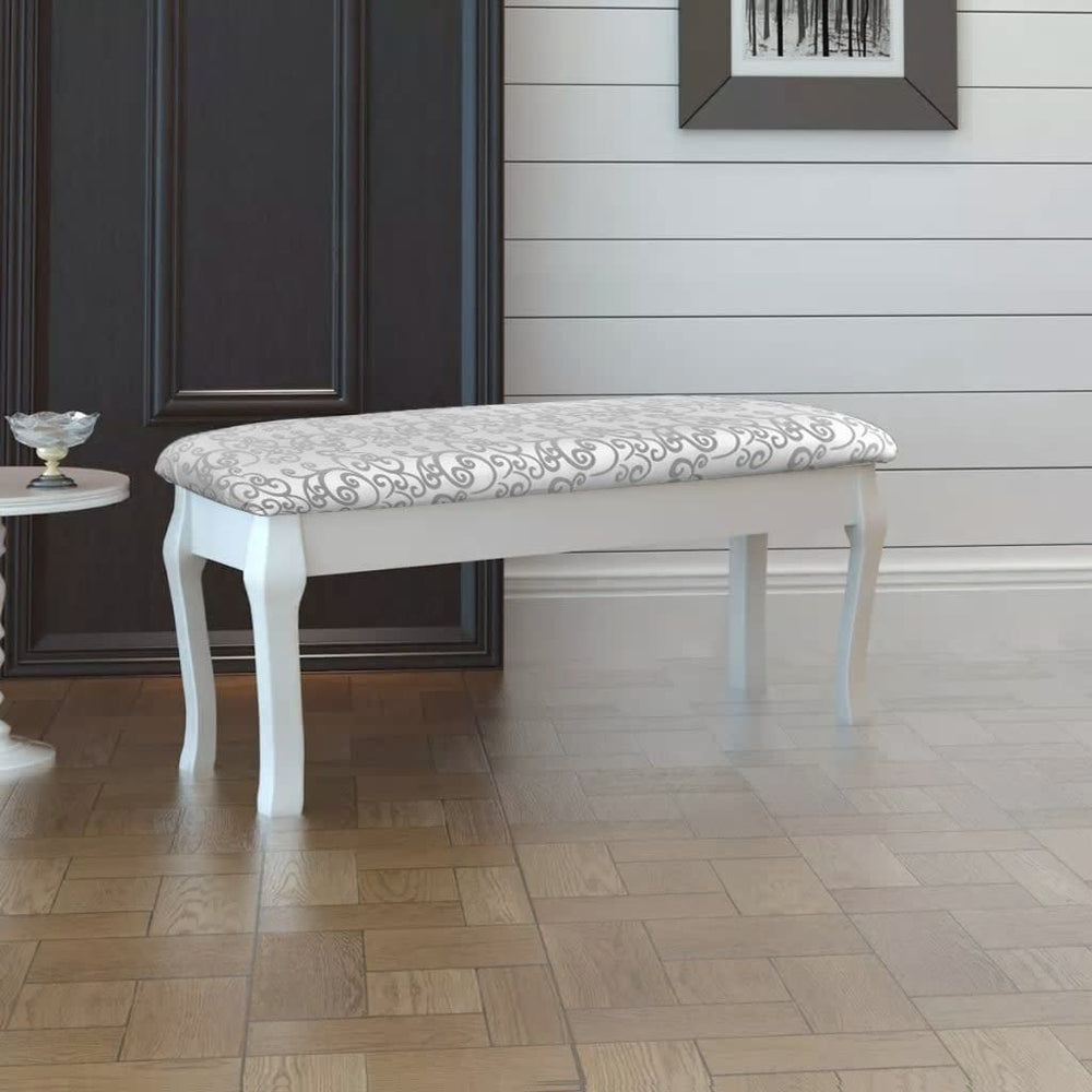 Minkštas suoliukas kosmetiniam staliukui, dvivietis, baltas, 110 cm