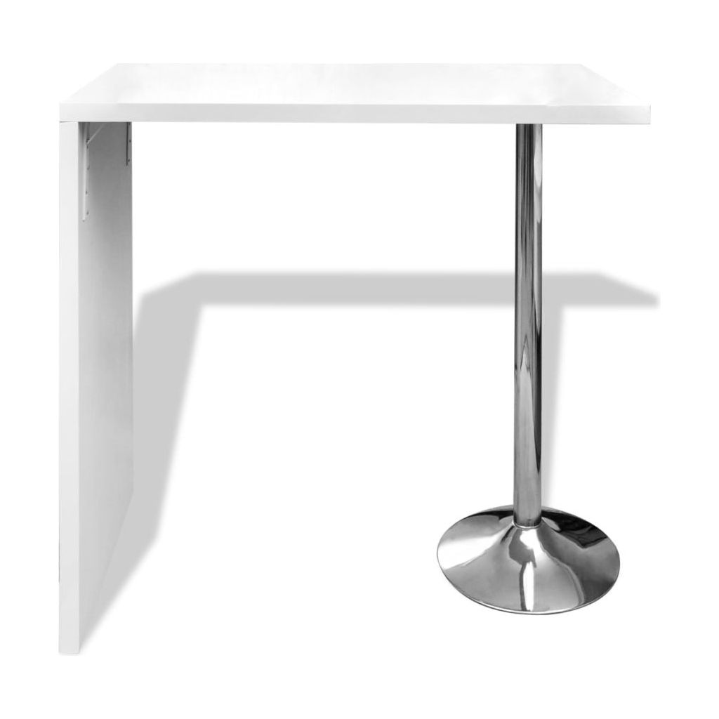 Baro stalas, MDF, su 1 plienine kojele, ypač blizgus, baltas
