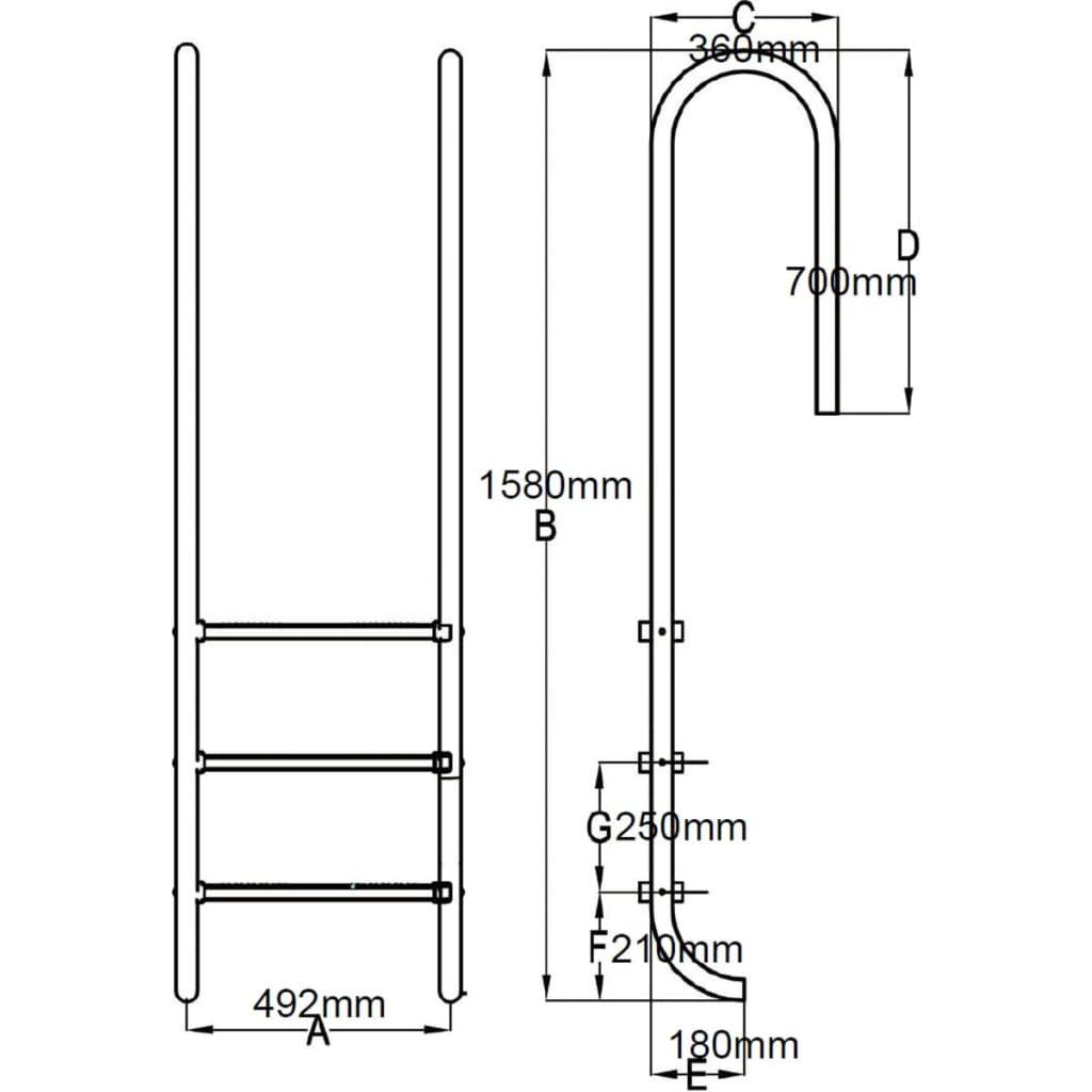 Baseino kopėtėlės, 3 pakopų, nerūdijantis plienas, 120cm