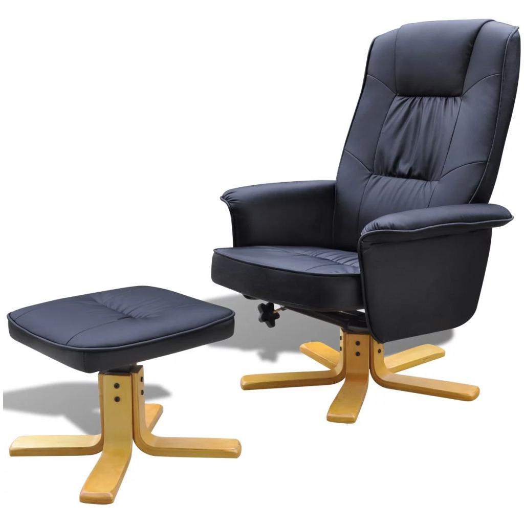 Fotelis su kėdute kojoms, reguliujamas, dirbtinė oda, juodas