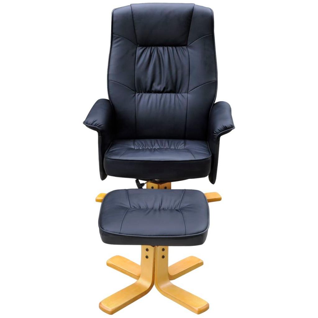 Fotelis su kėdute kojoms, reguliujamas, dirbtinė oda, juodas