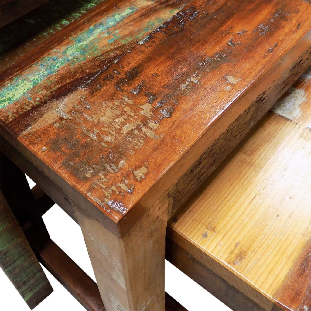 Sudedamų staliukų kompl., 3d., vintaž., perdirbt. mediena