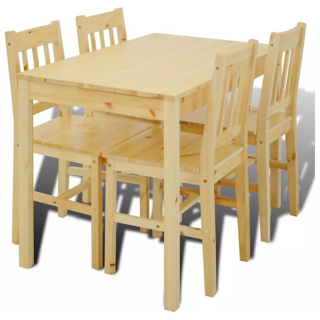 Medinis Valgomojo Stalas su  4 Kėdėmis, Natūralaus Medžio Spalvos