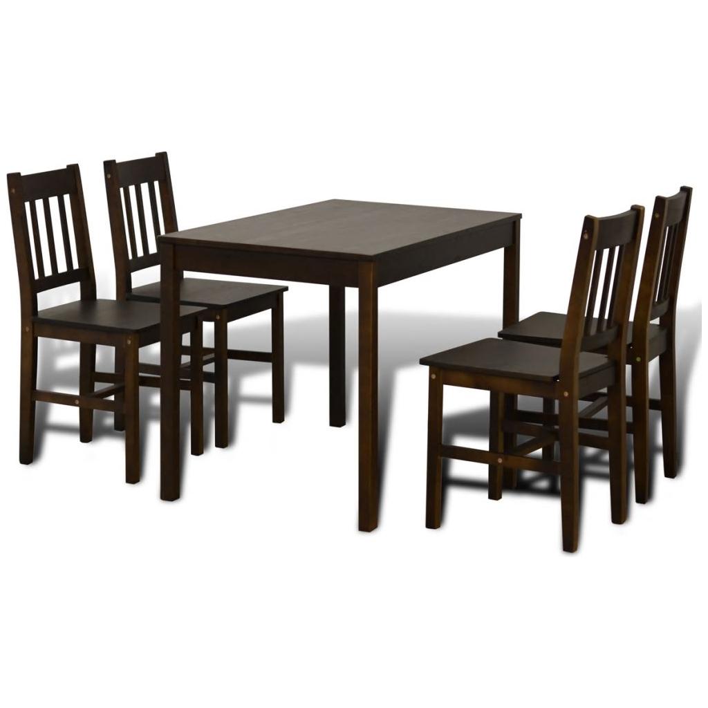 Medinis Valgomojo Stalas su  4 Kėdėmis, Rudos Spalvos
