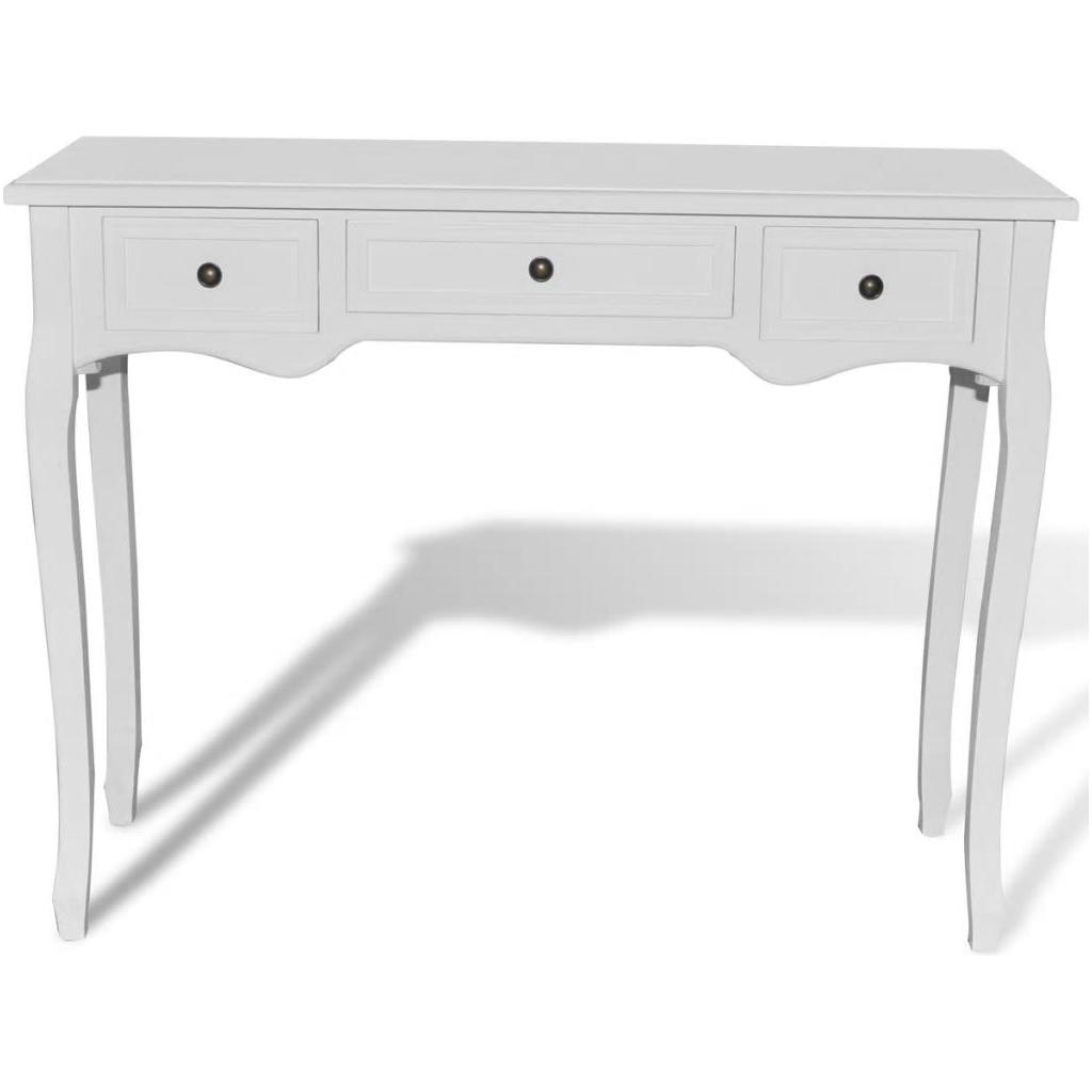 Kosmetinis konsolinis staliukas su trimis stalčiais, baltas