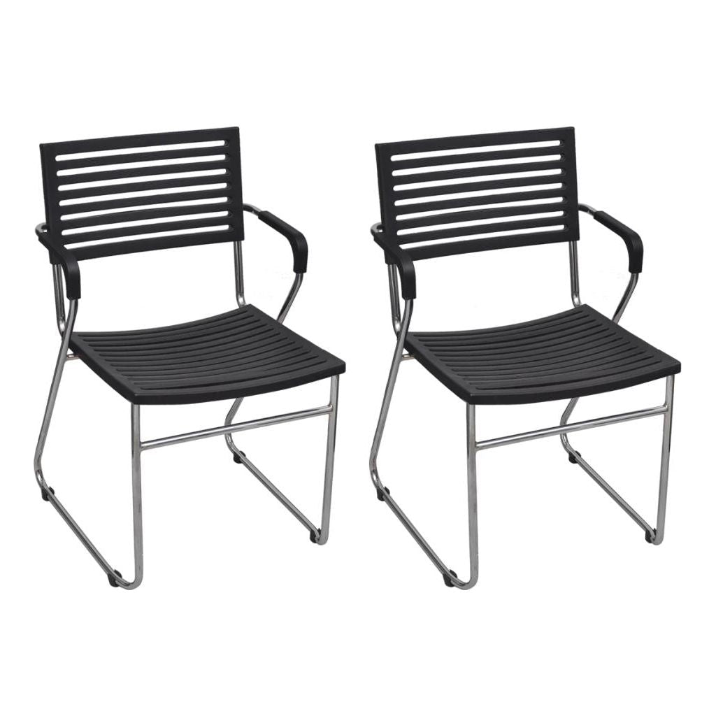 Kėdės su porankiais, 2 vnt., geležinis rėmas, plastikas, juodos