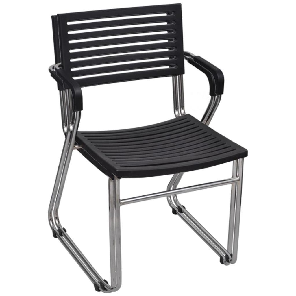 Kėdės su porankiais, 2 vnt., geležinis rėmas, plastikas, juodos