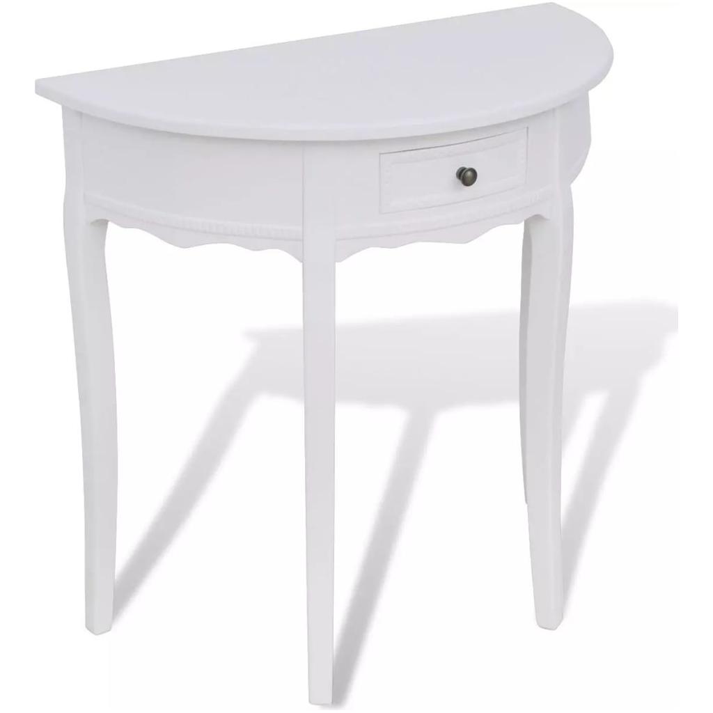 Konsolinis staliukas su stalčiuku, pusapvalis, baltas