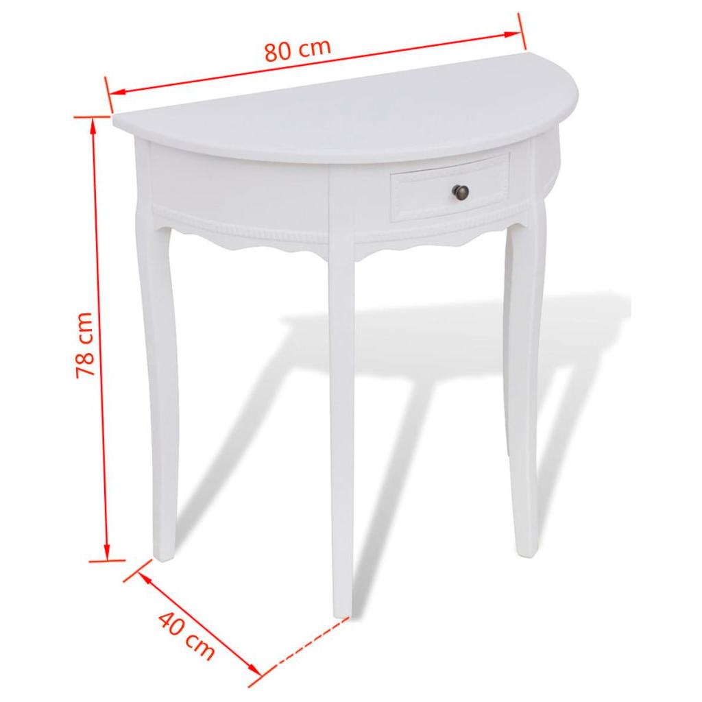 Konsolinis staliukas su stalčiuku, pusapvalis, baltas