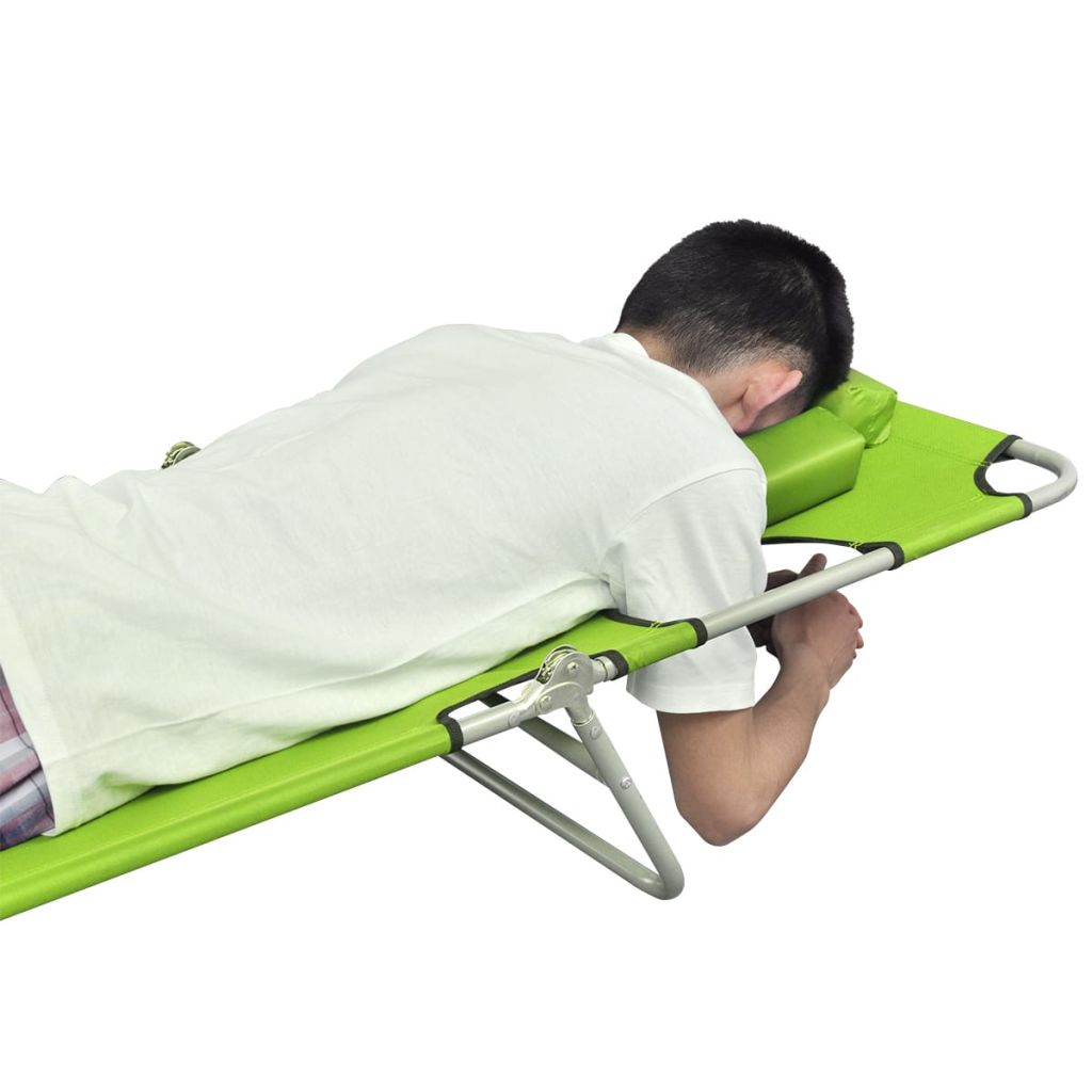 Sulankstomas saulės gultas su pagalvėle, plienas, žalias