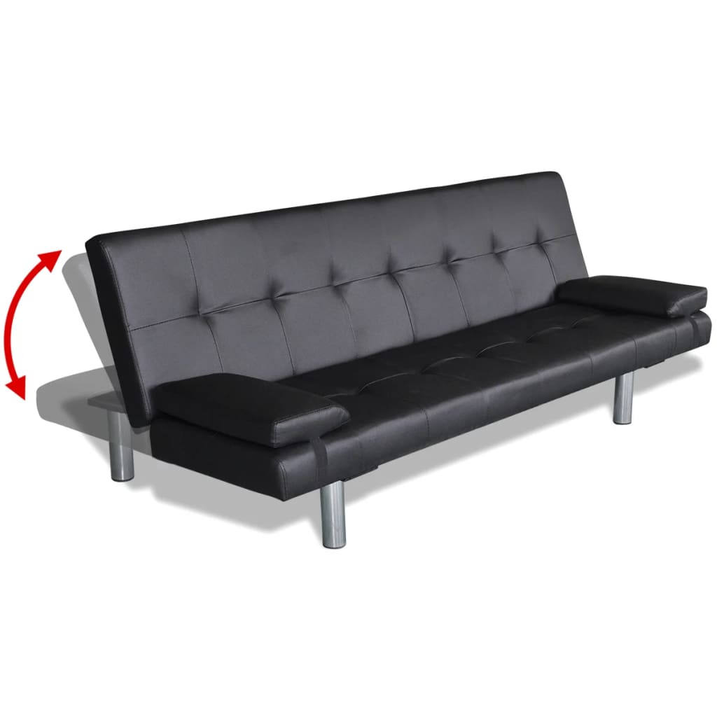 Sofa lova su dviem pagalv., dirbtinė oda, reguliuoj., juoda