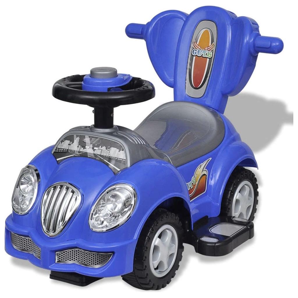 Mėlynas vaikiškas automobilis su stūmimo rankena