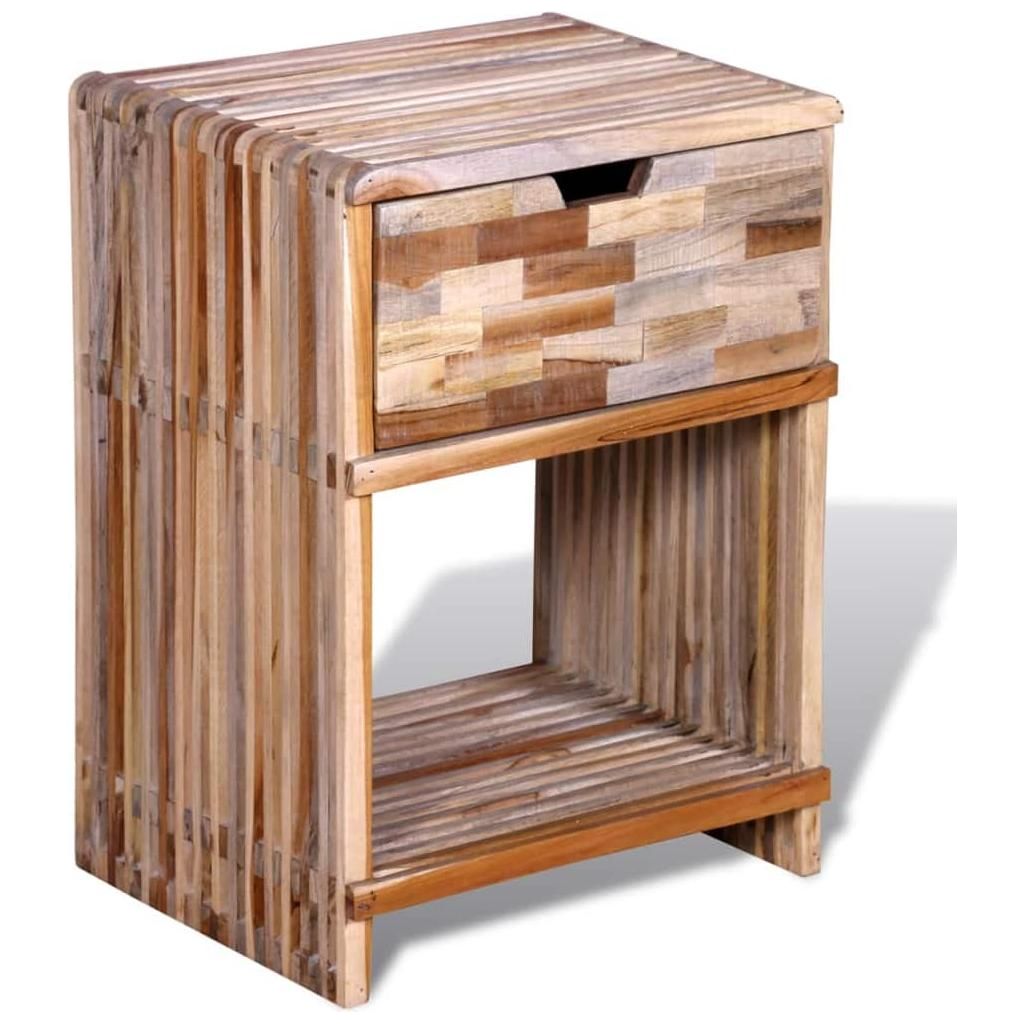 Naktinis staliukas su stalčiu, perdirbta tikmedžio mediena