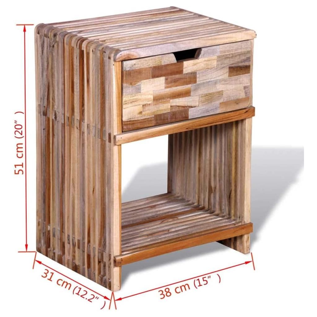 Naktinis staliukas su stalčiu, perdirbta tikmedžio mediena