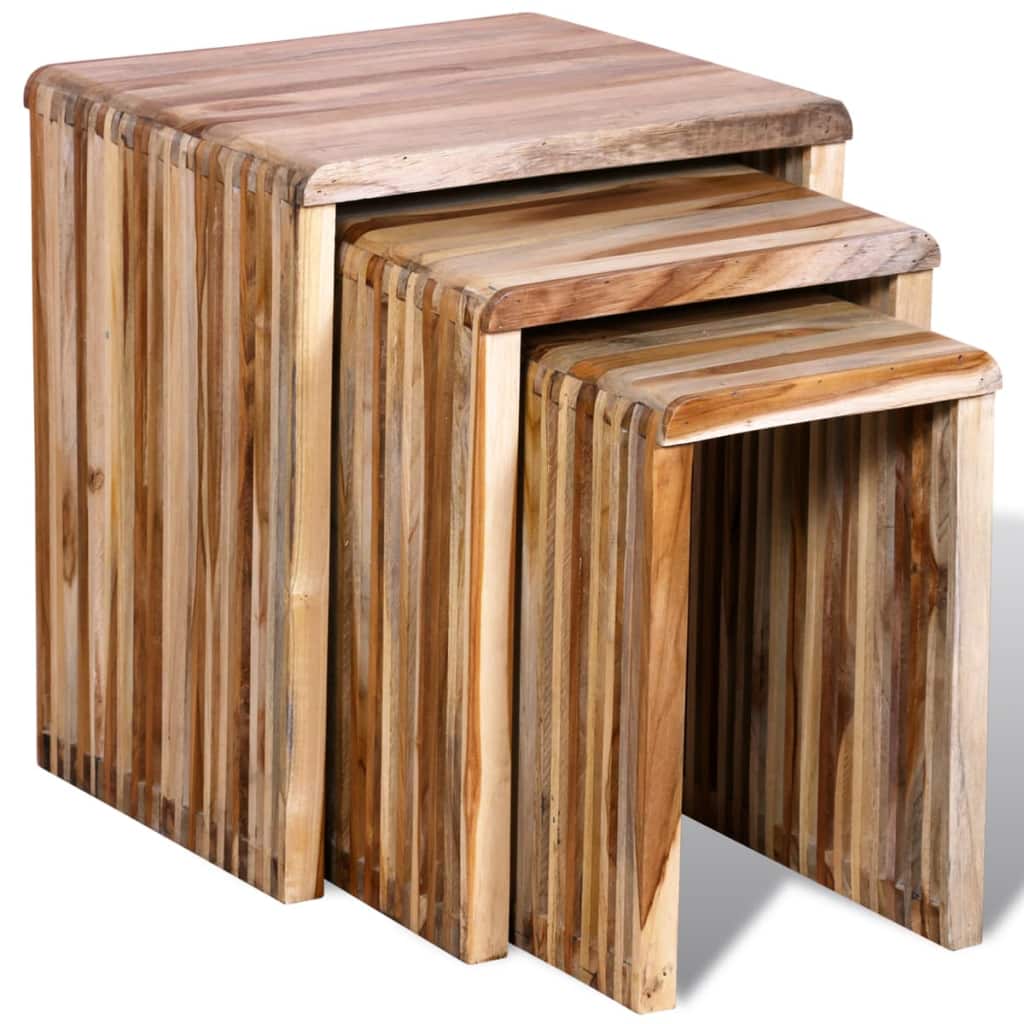 Sudedamų staliukų kompl., 3 d., perdirbt. tikmedžio mediena