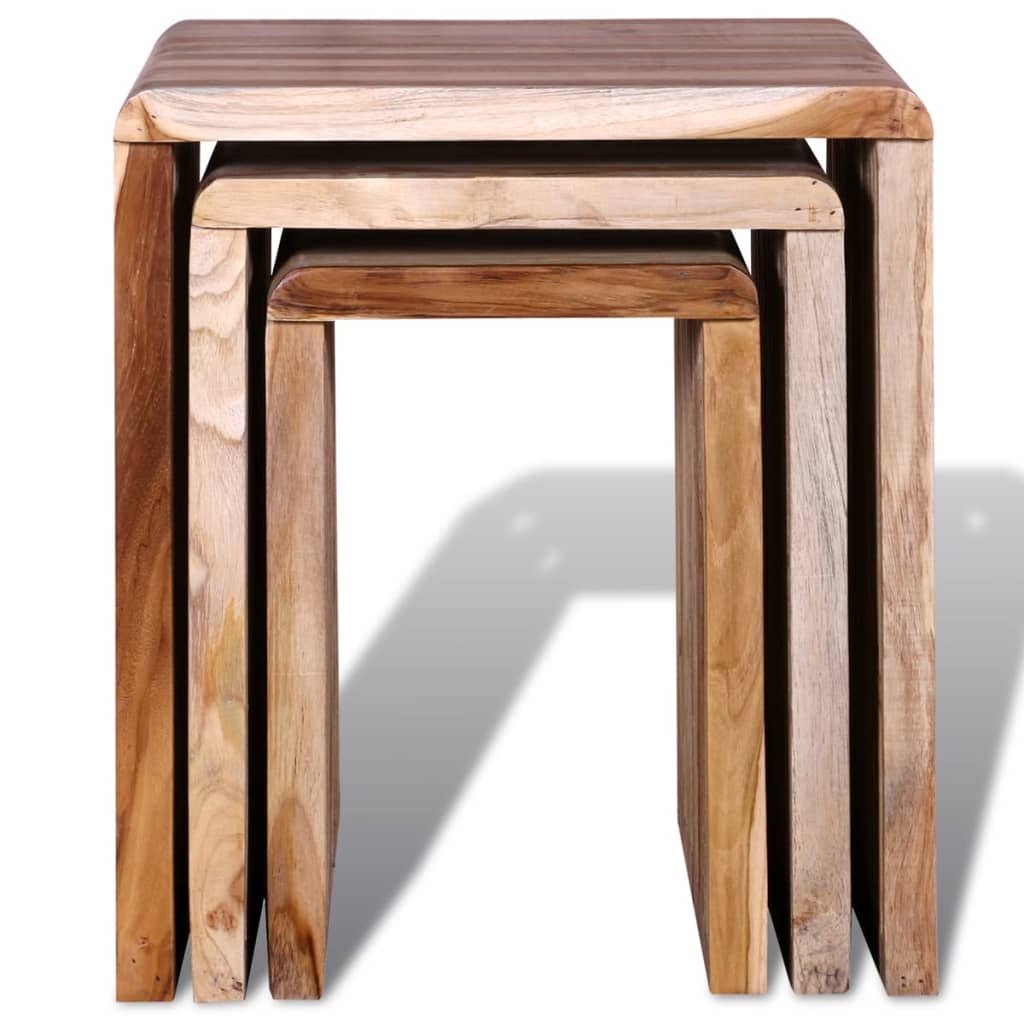 Sudedamų staliukų kompl., 3 d., perdirbt. tikmedžio mediena