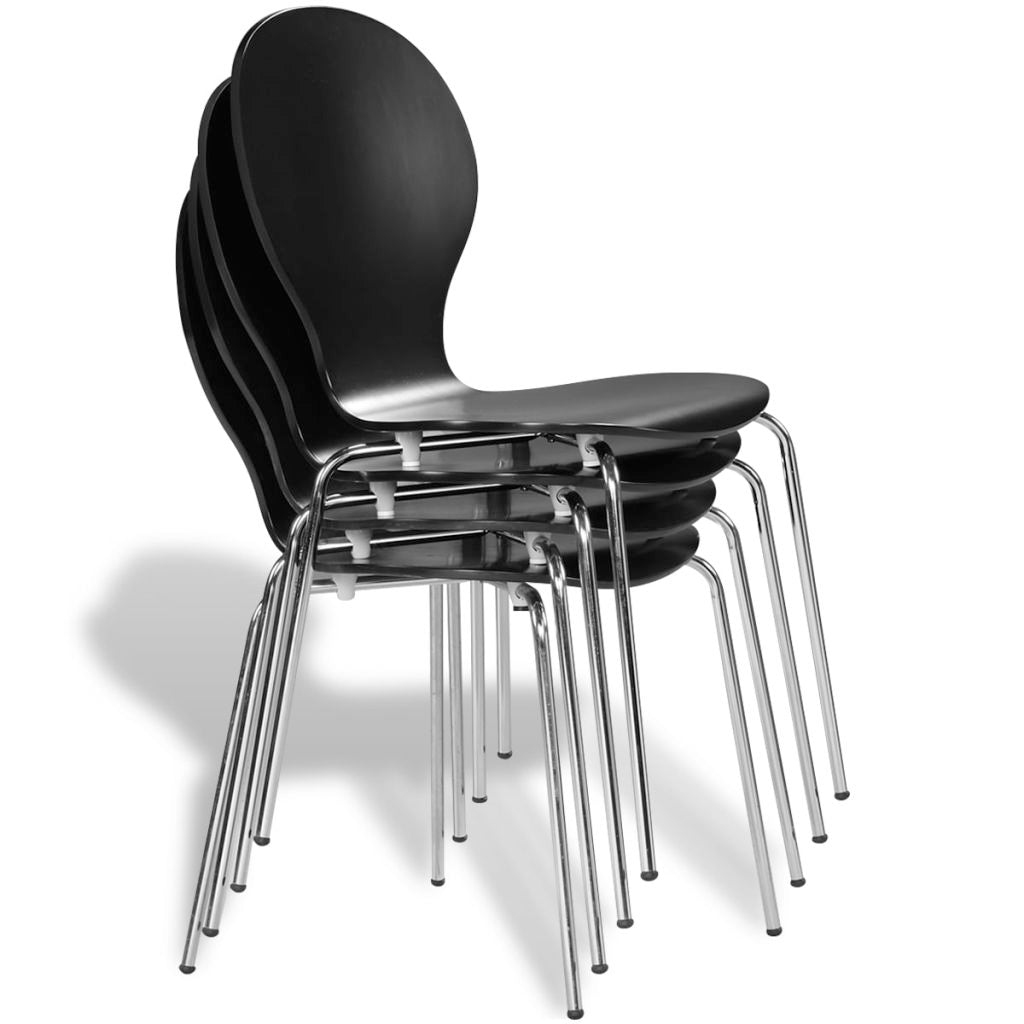 Valgomojo kėdės, 4 vnt., sudedamos viena ant kitos, juodos