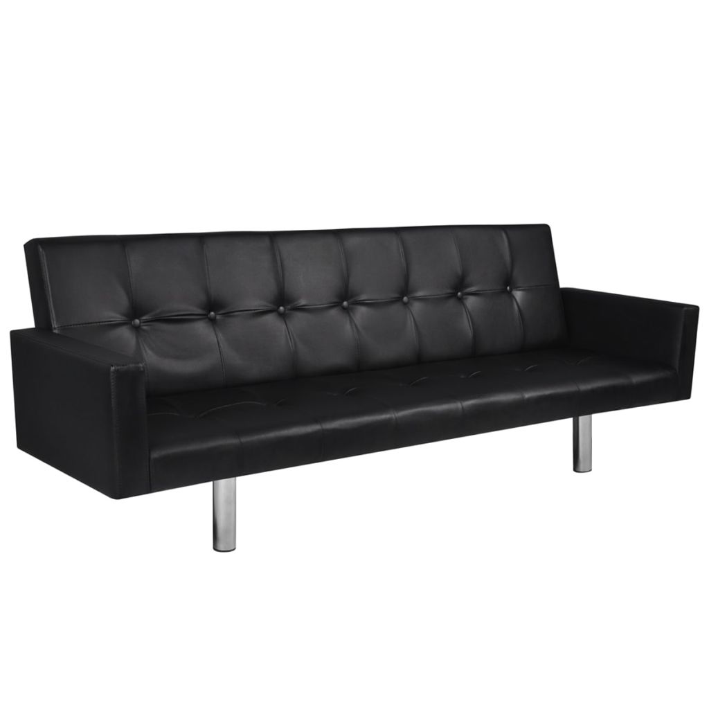 Sofa lova su atlošu, juoda, dirbtinė oda
