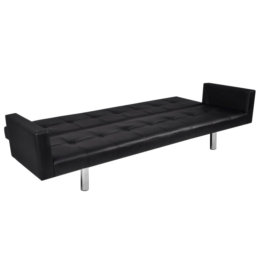 Sofa lova su atlošu, juoda, dirbtinė oda