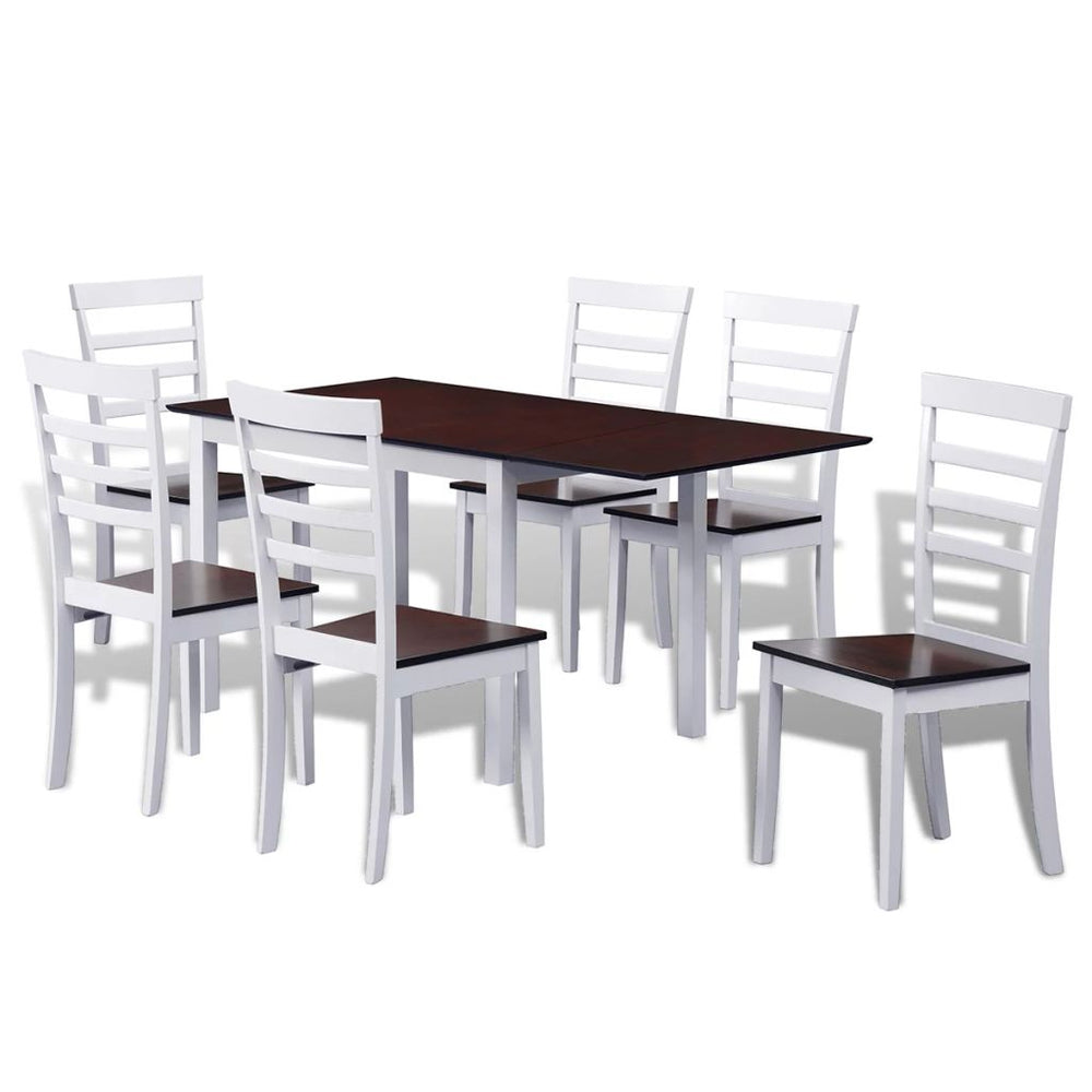 Valgomojo stalo ir 6 kėdžių komplektas, masyvi mediena, ruda/balta