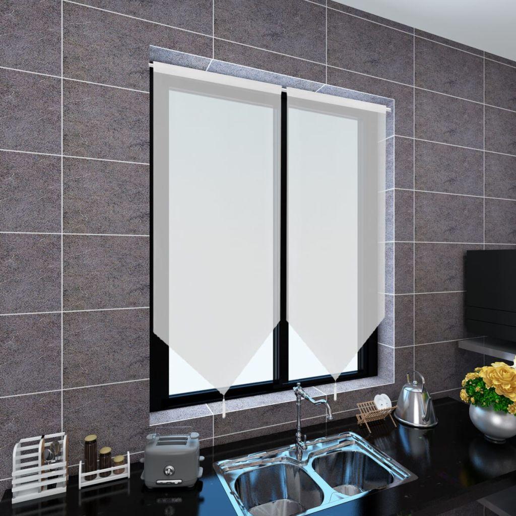 2 Dieninės Užuolaidos Virtuvei, Lino Imitacija, Baltos, 60 x 160 cm