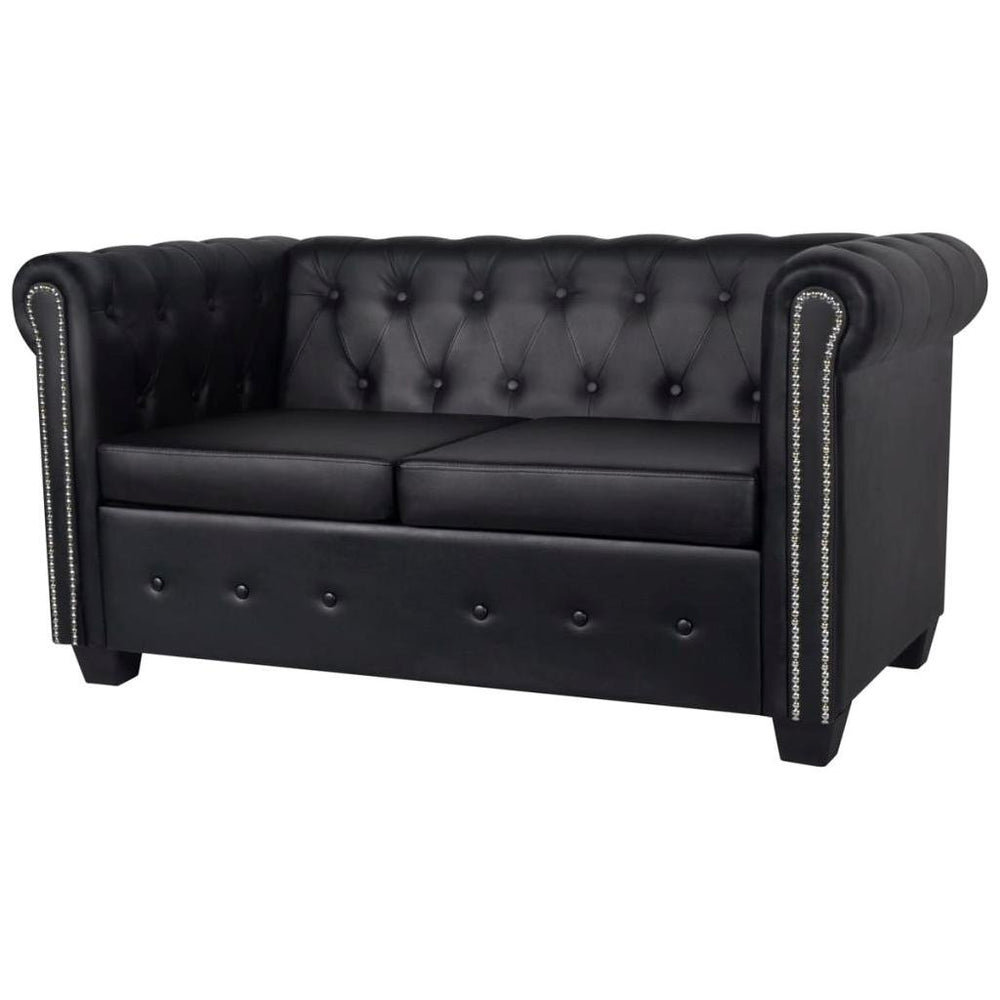 Chesterfield dvivietė sofa, dirbtinė oda, juoda
