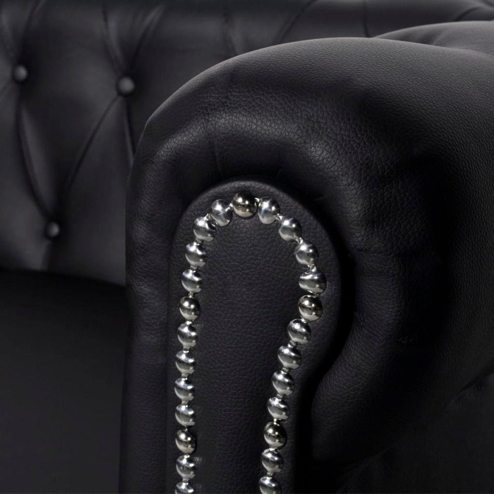 Chesterfield dvivietė sofa, dirbtinė oda, juoda