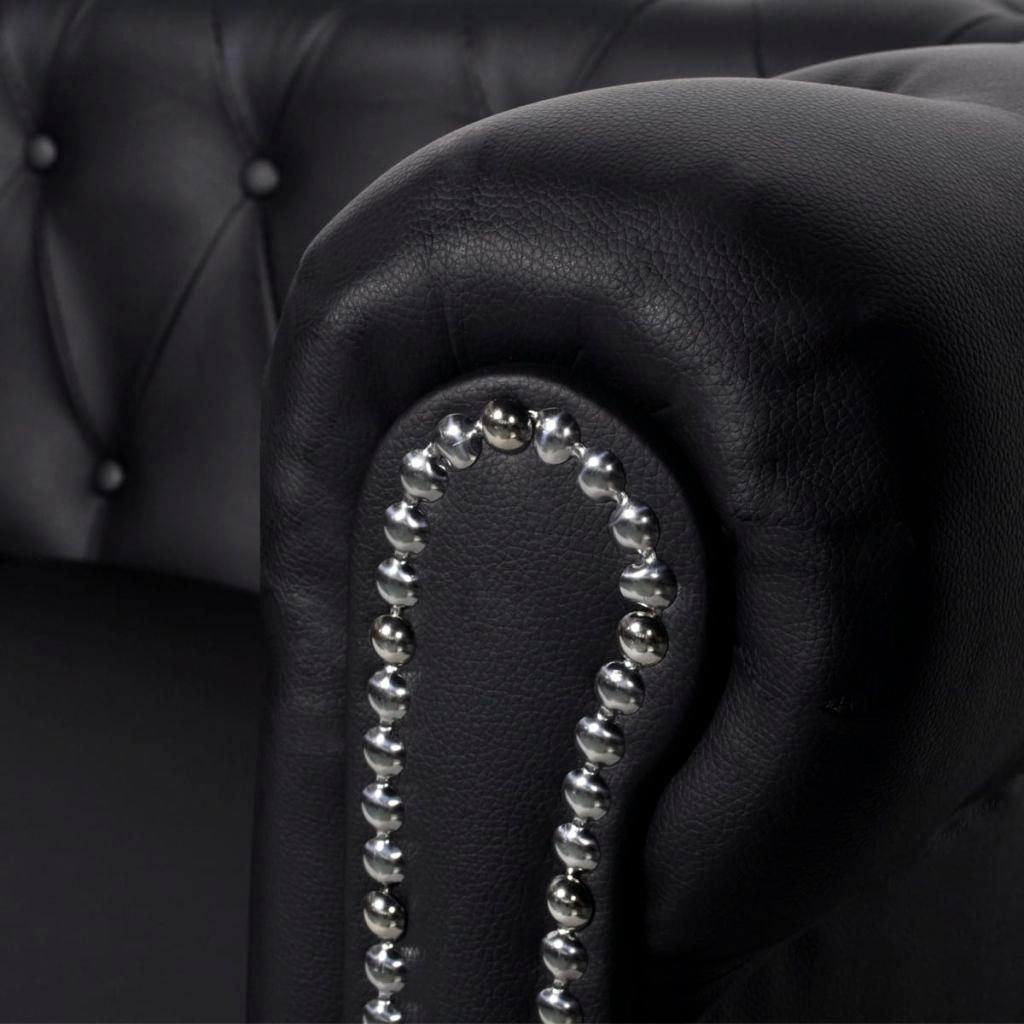 Chesterfield dvivietė sofa, dirbtinė oda, juoda