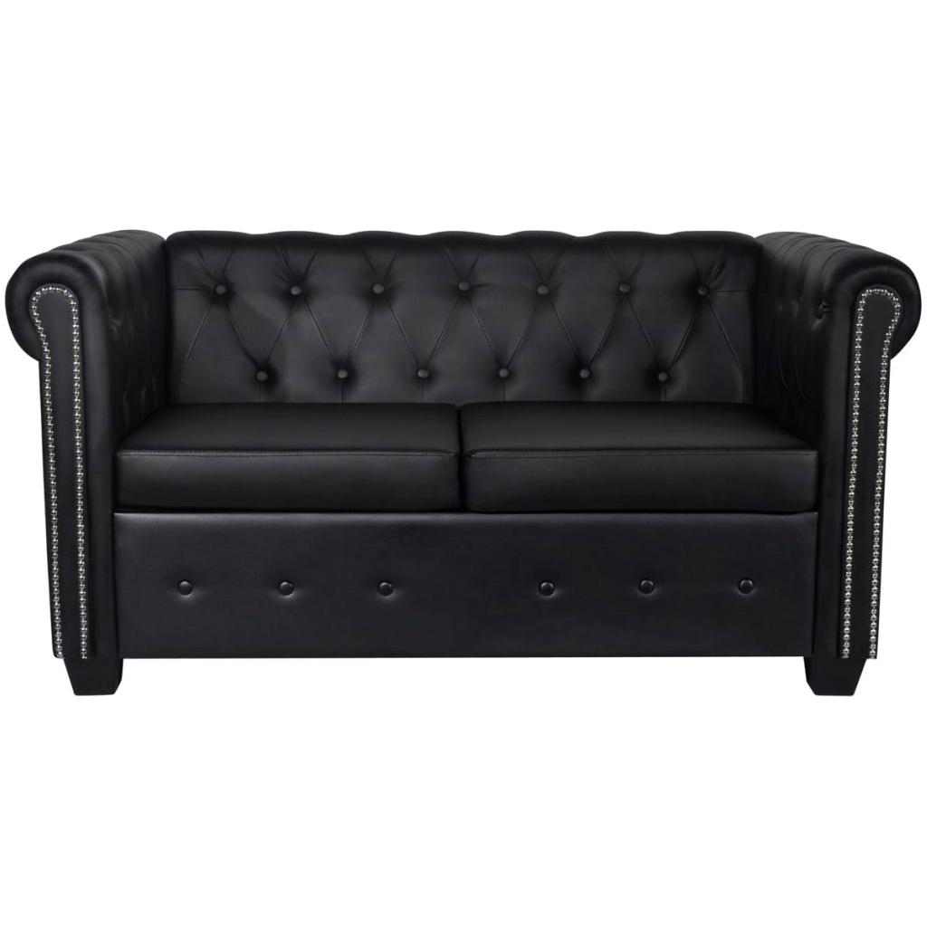 Chesterfield dvivietė sofa, dirbtinė oda, juoda