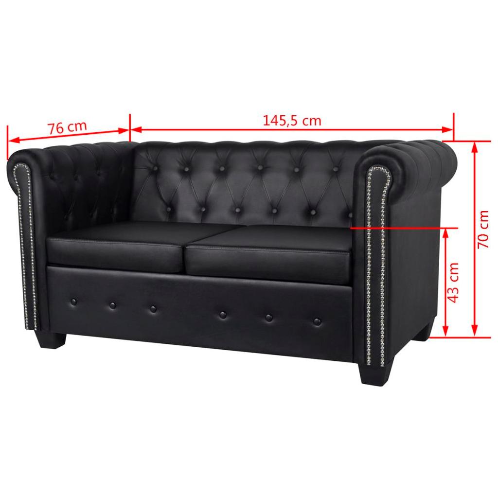 Chesterfield dvivietė sofa, dirbtinė oda, juoda