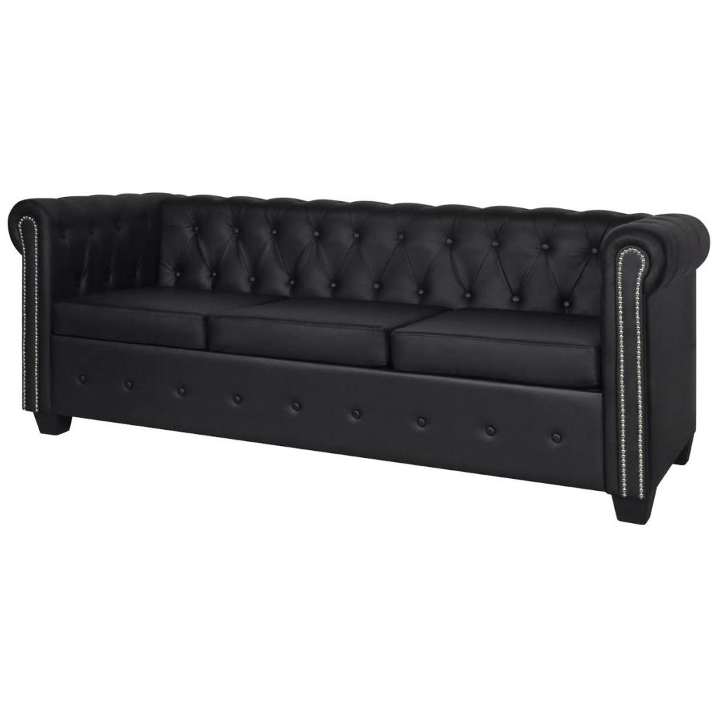 Chesterfield trivietė sofa, dirbtinė oda, juoda