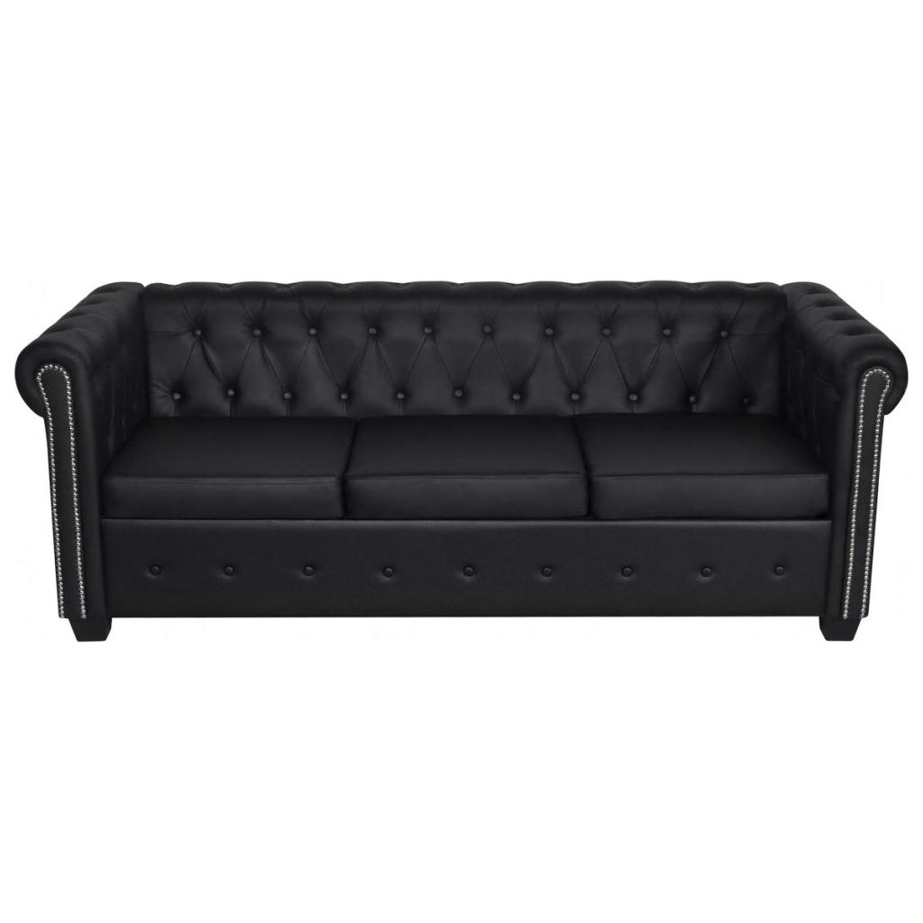 Chesterfield trivietė sofa, dirbtinė oda, juoda