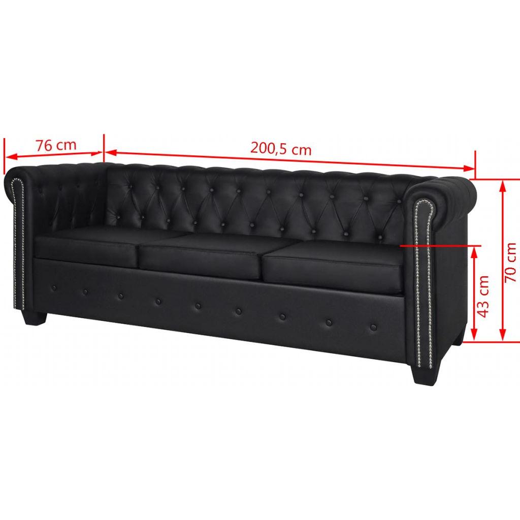 Chesterfield trivietė sofa, dirbtinė oda, juoda