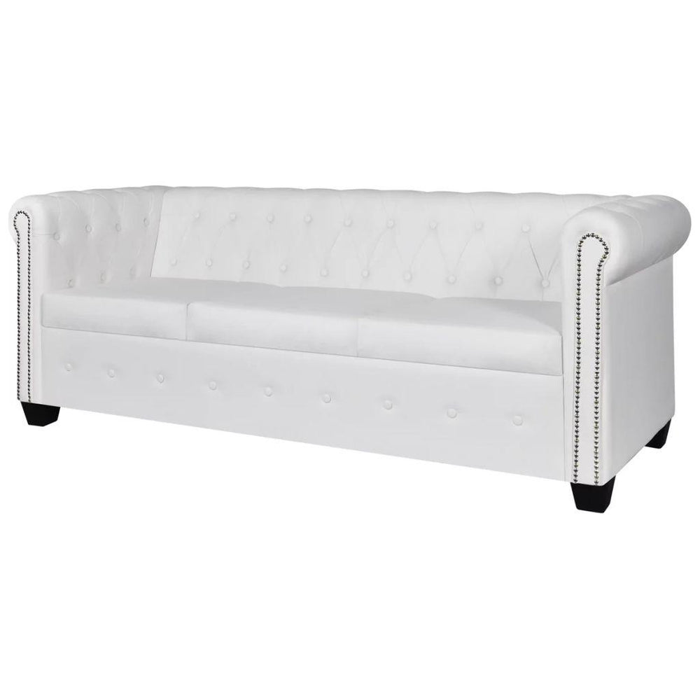 Chesterfield trivietė sofa, dirbtinė oda, balta