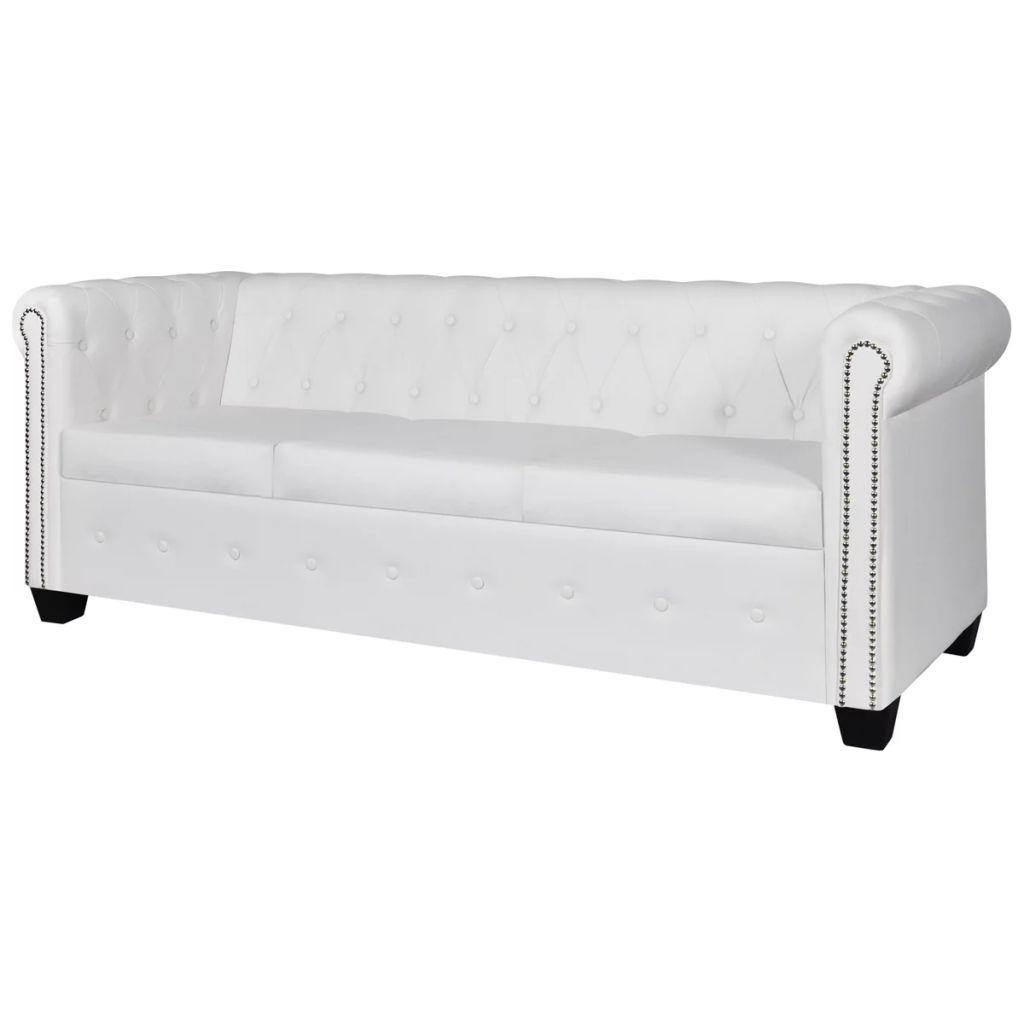 Chesterfield trivietė sofa, dirbtinė oda, balta