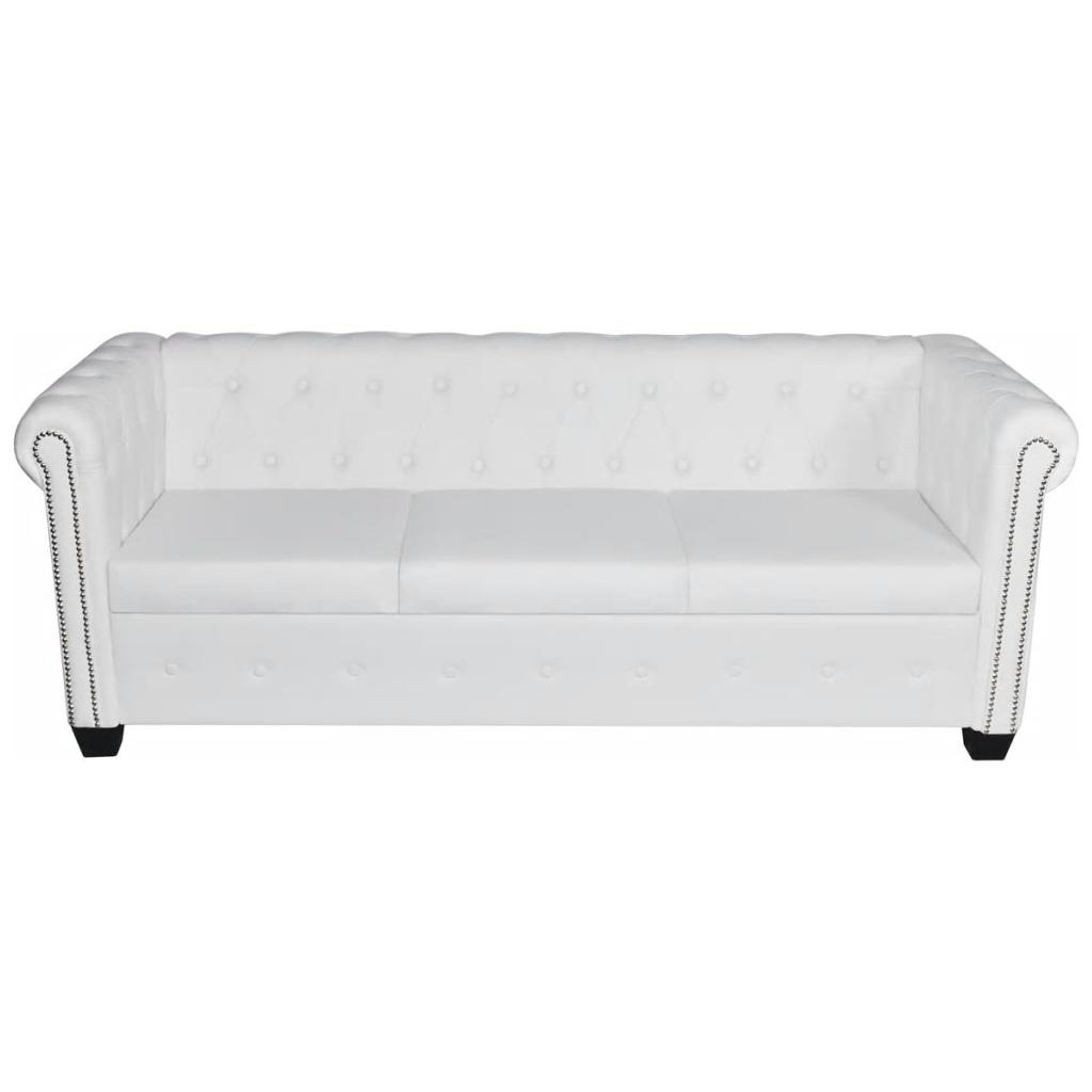 Chesterfield trivietė sofa, dirbtinė oda, balta