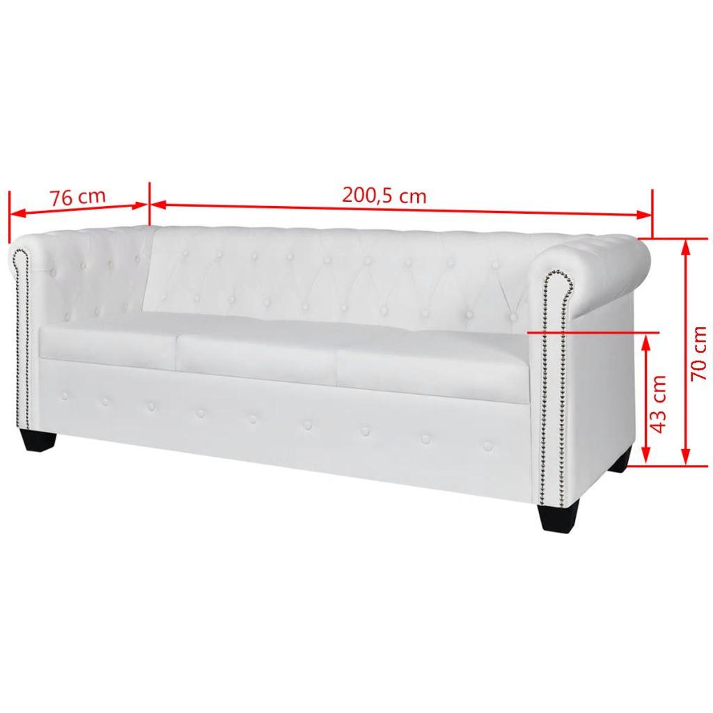 Chesterfield trivietė sofa, dirbtinė oda, balta