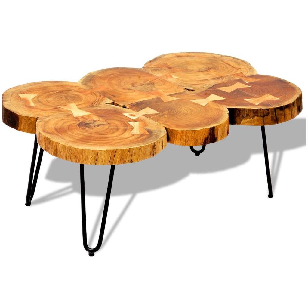 Kavos staliukas, 35 cm, 6 kamienai, masyvi akacijos med.
