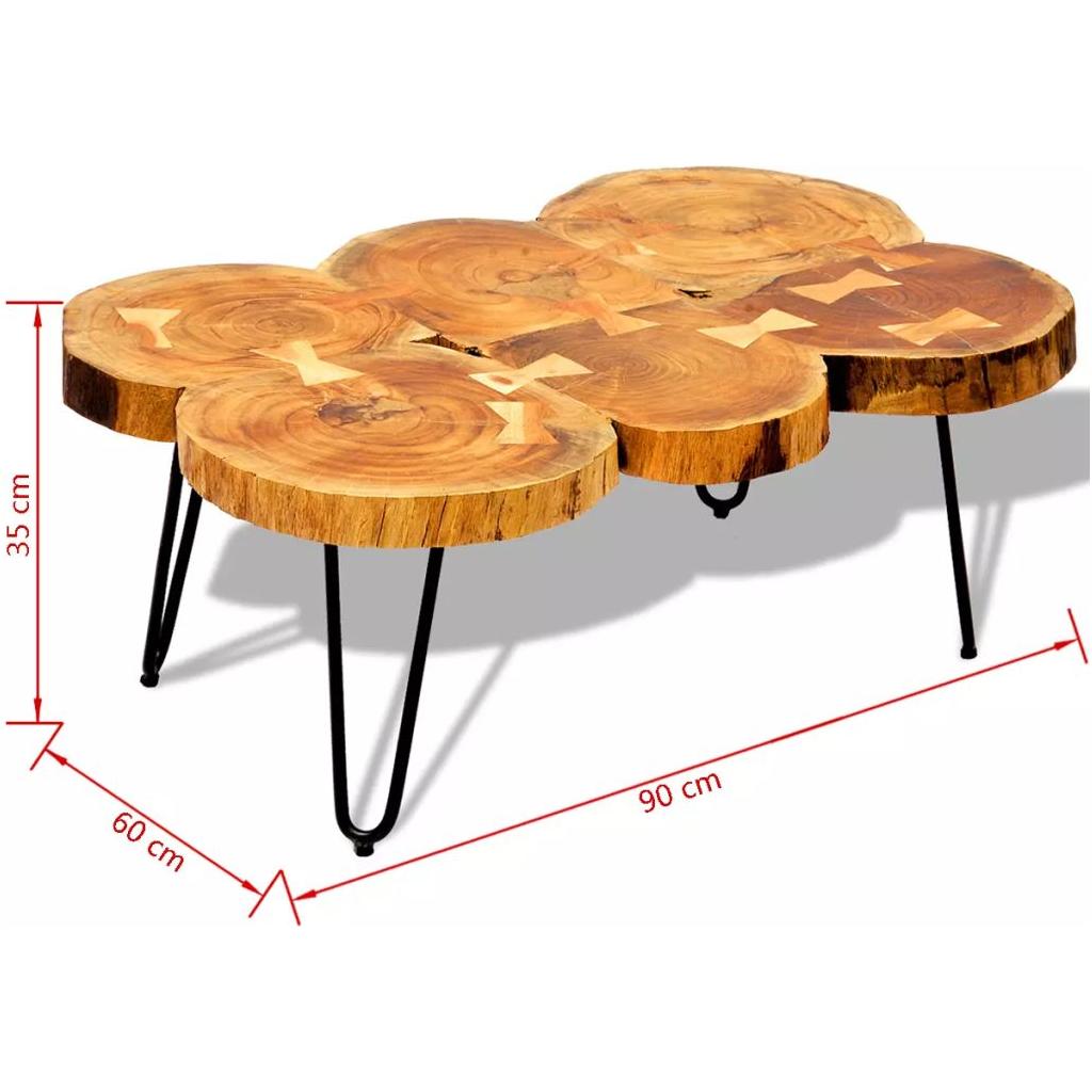 Kavos staliukas, 35 cm, 6 kamienai, masyvi akacijos med.