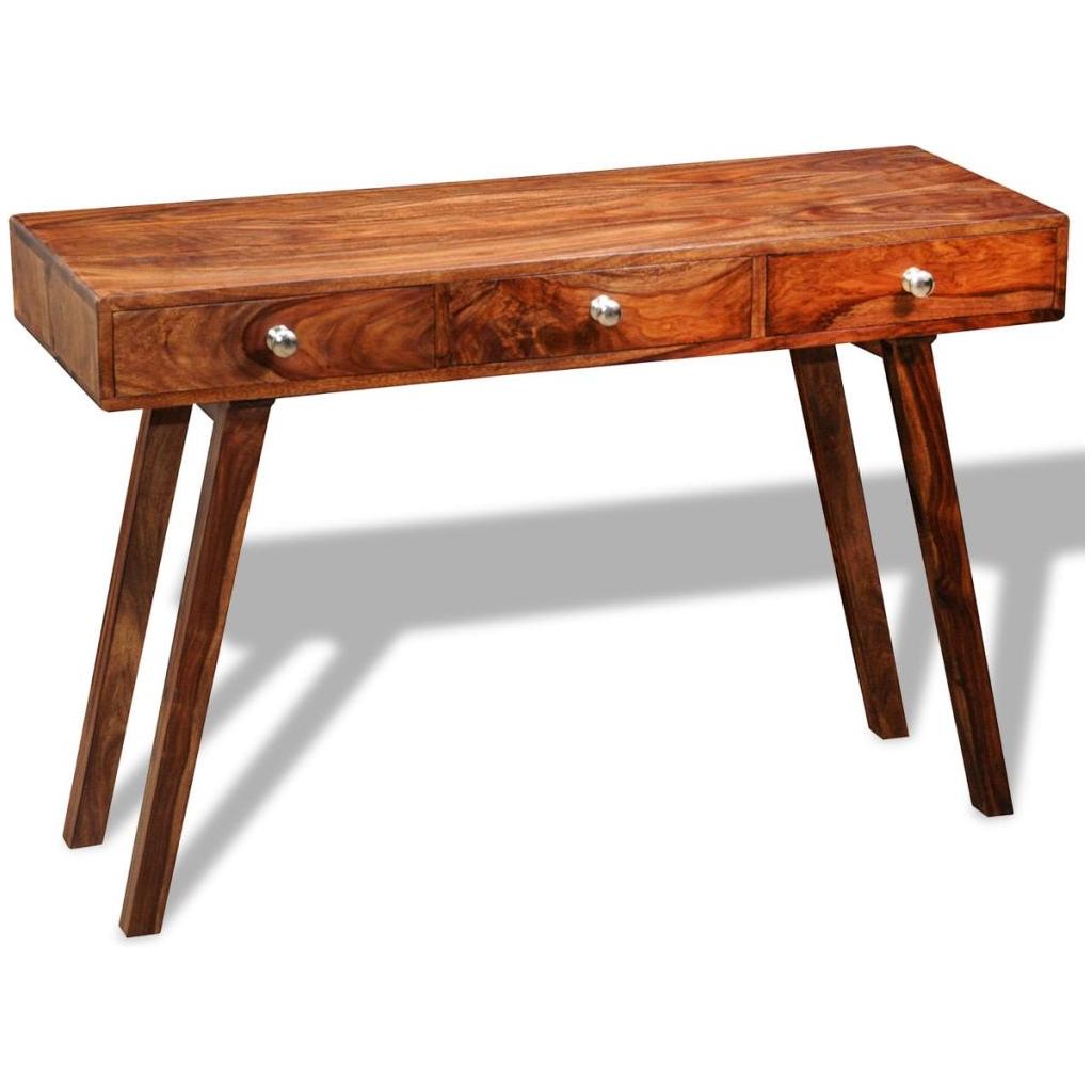 Konsolinis staliukas su 3 stalčiais, 76 cm, masyvi akac. med.