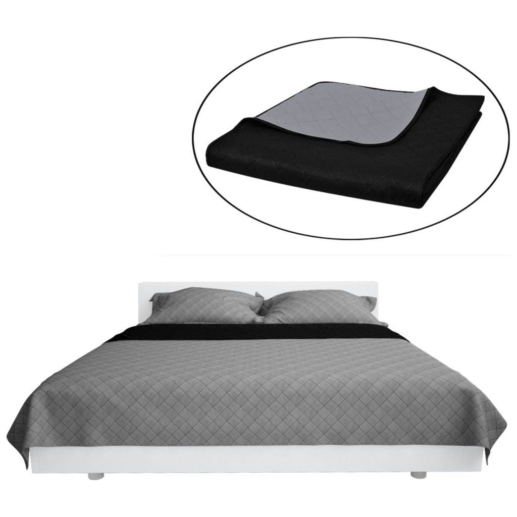 Dvipusis dygsniuotas lovos užtiesalas juodas/pilkas 220 x 240 cm