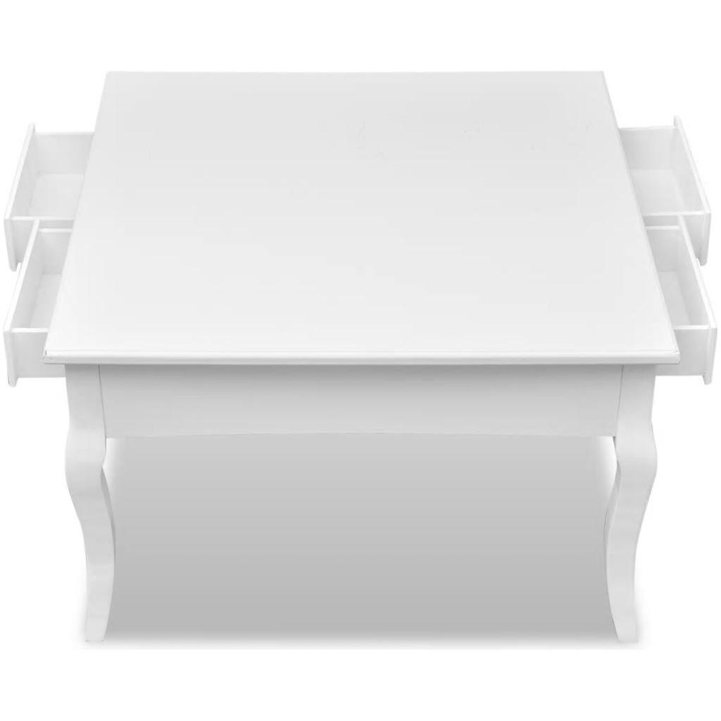 Kavos staliukas su 4 stalčiukais, baltas